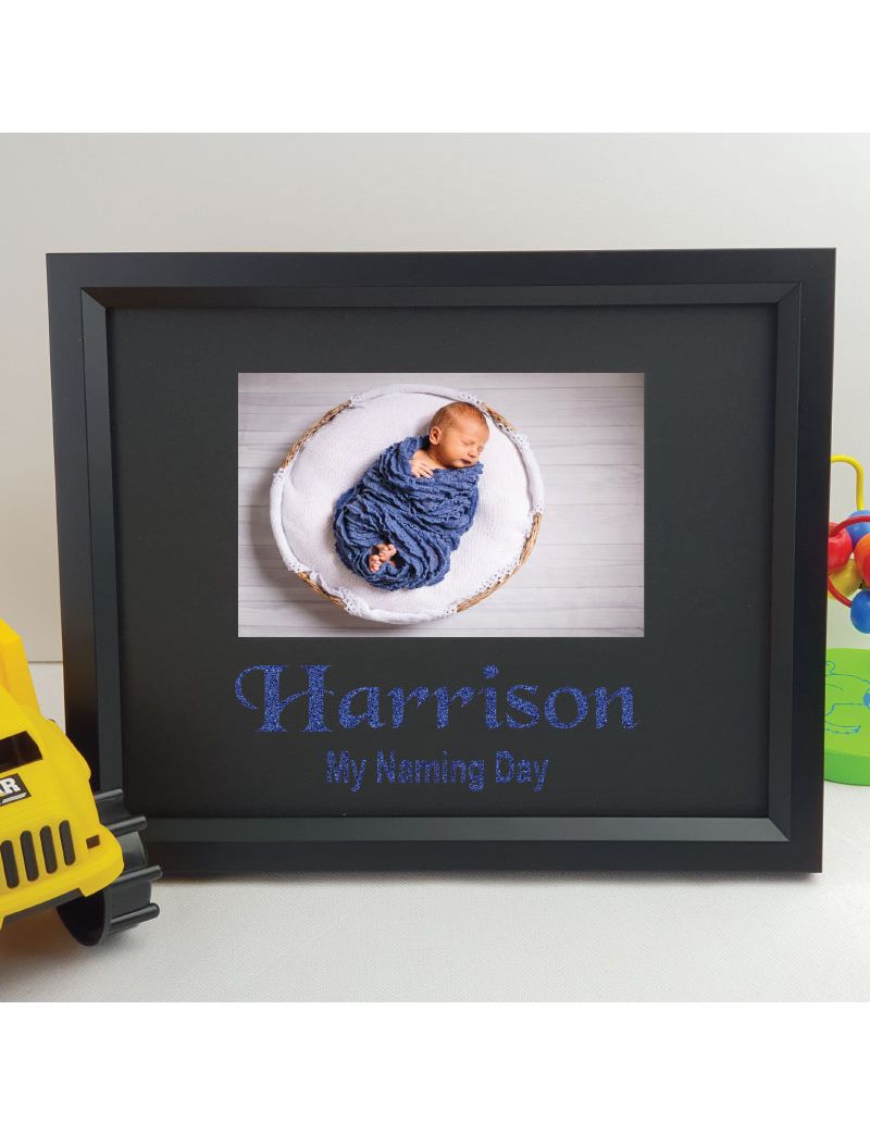 Naming Day Personalised Photo Frame 4x6 Glitter Black