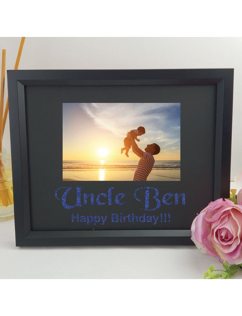 Uncle Personalised Photo Frame 4x6 Glitter - Black 