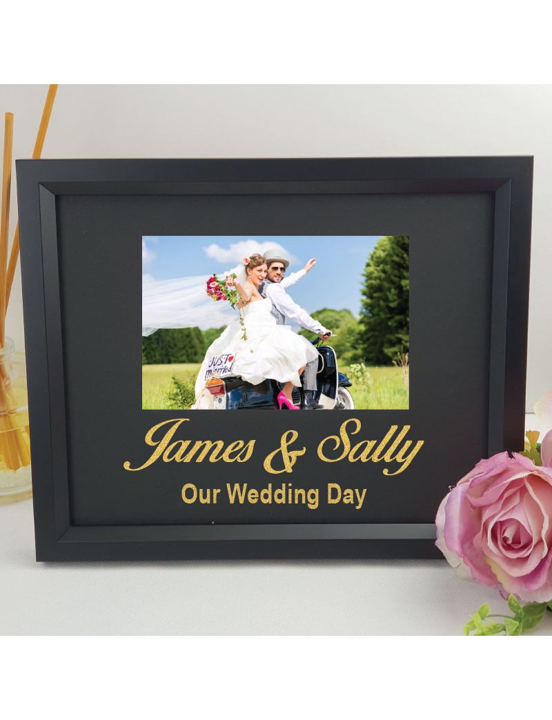 Wedding Personalised Photo Frame 4x6 Glitter Black