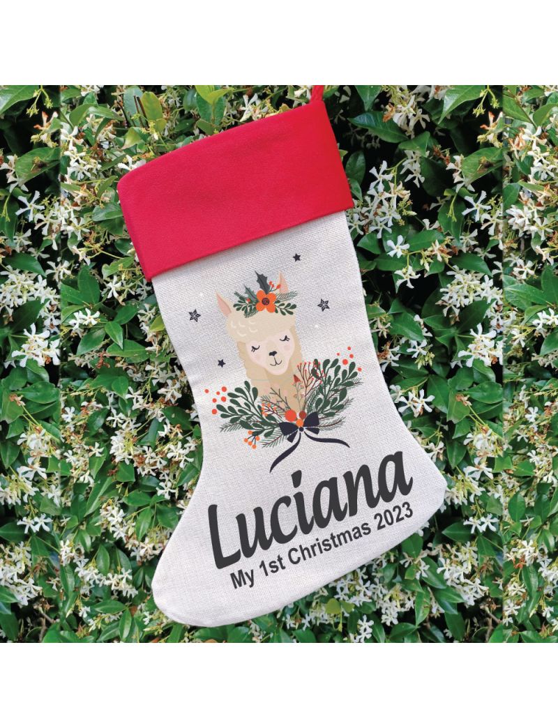 Personalised Christmas Stocking - Floral Llama