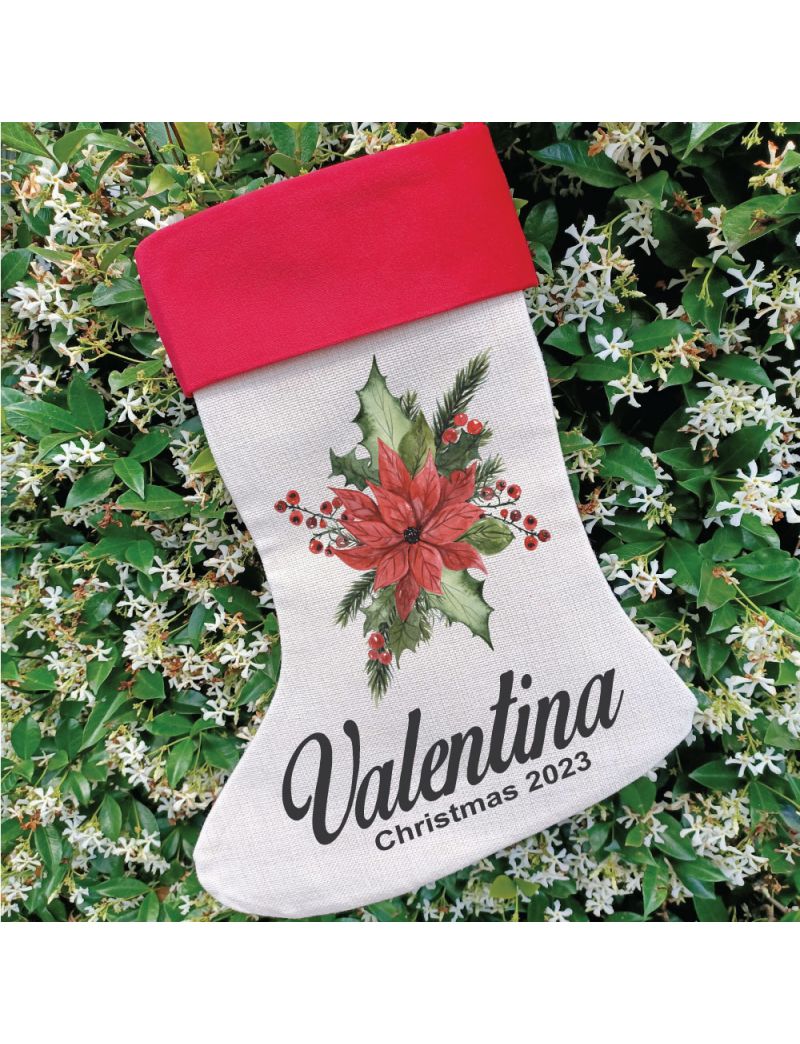 Personalised Christmas Stocking - Poinsettia