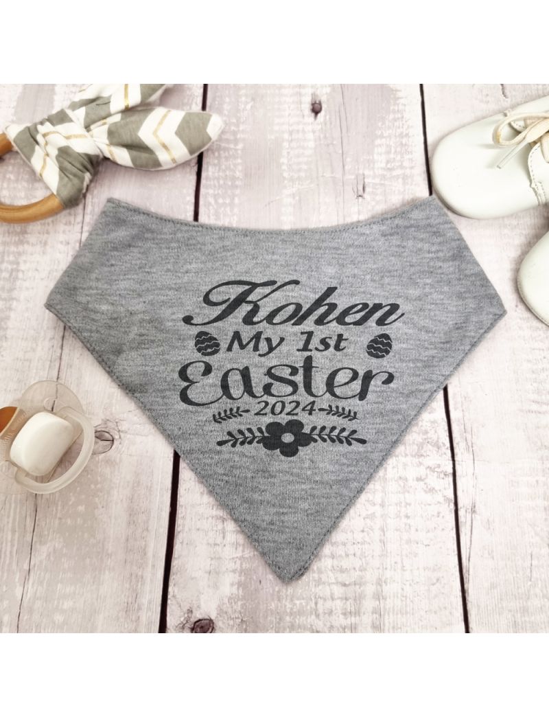 Easter Bandana Dribble Bib Grey Floral
