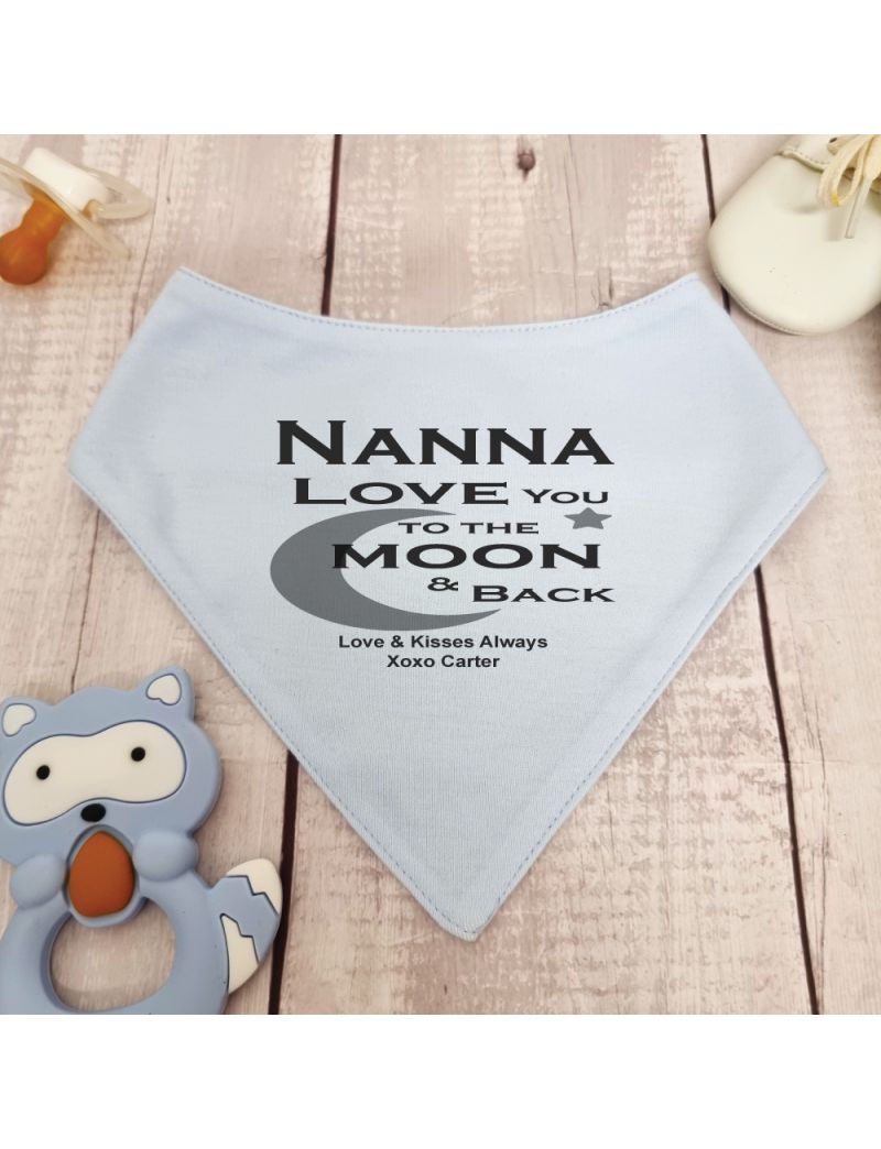 Love You To Moon & Back Nana Bandana Bib Blue