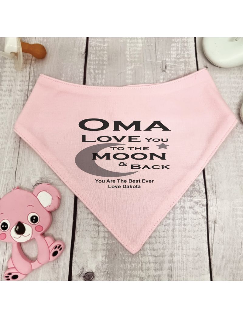 Love You To Moon & Back Grandma Bandana Bib Pink
