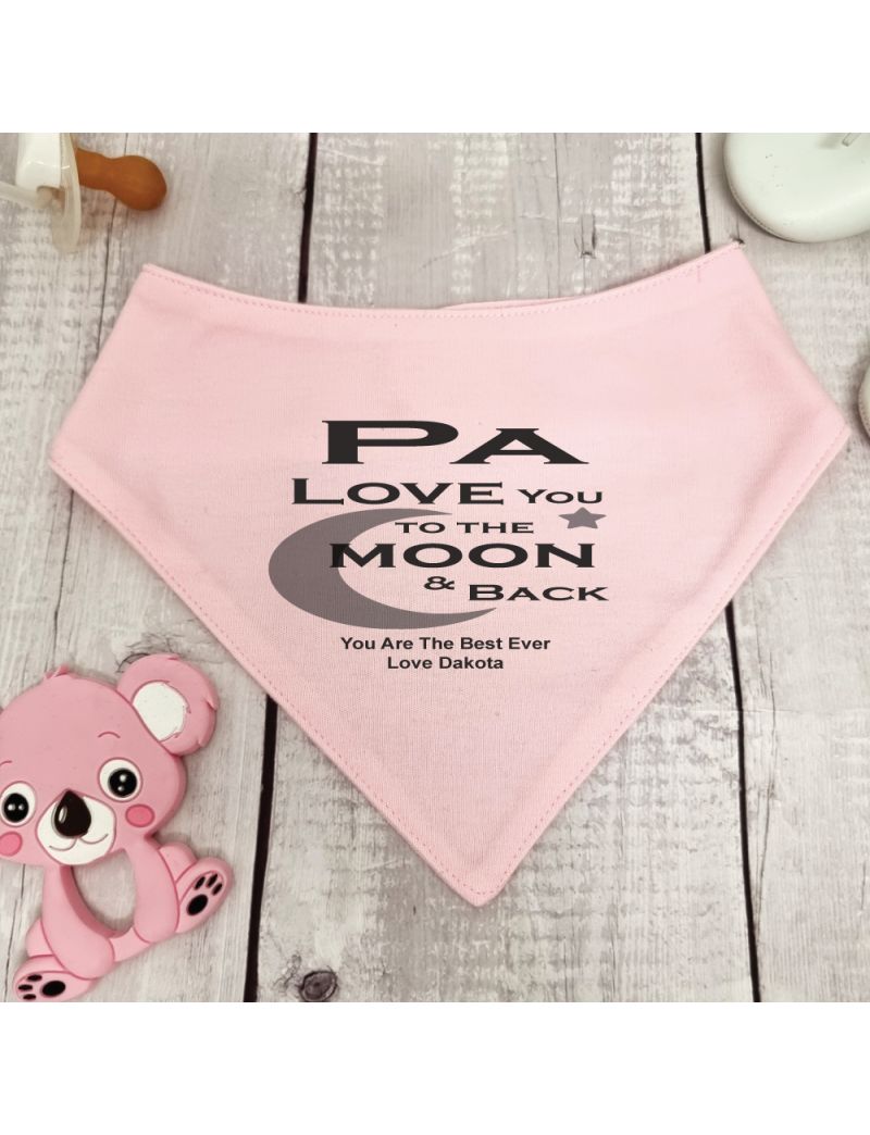 Love You To Moon & Back Grandpa Bandana Bib Pink