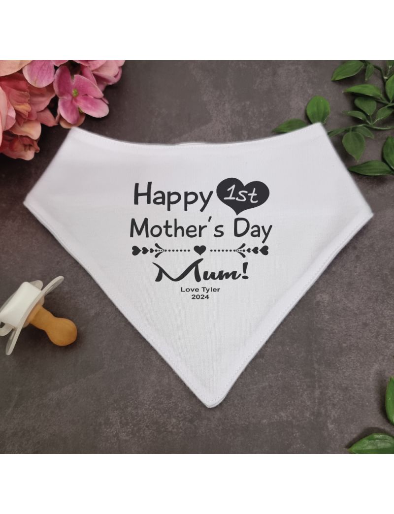 1st Mothers Day Bandana Dribble Bib White