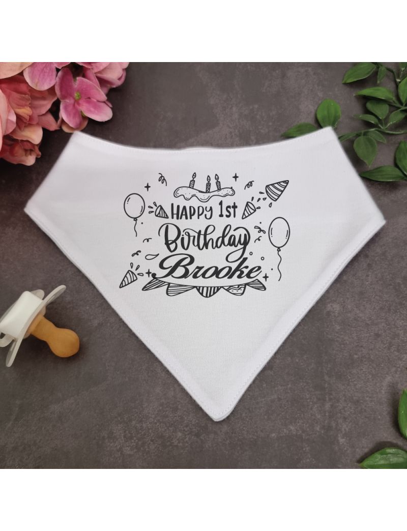 1st Birthday Bandana Dribble Bib White