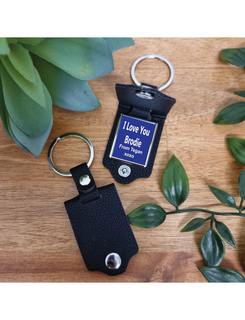 Black Leather keyring with Message