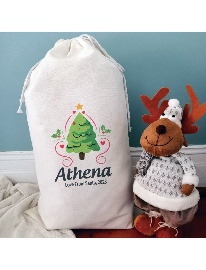 Personalised Christmas Sack 80cm  - Heart Tree