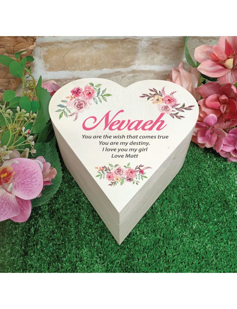 Personalised Wooden Heart Gift Box -Vintage Rose