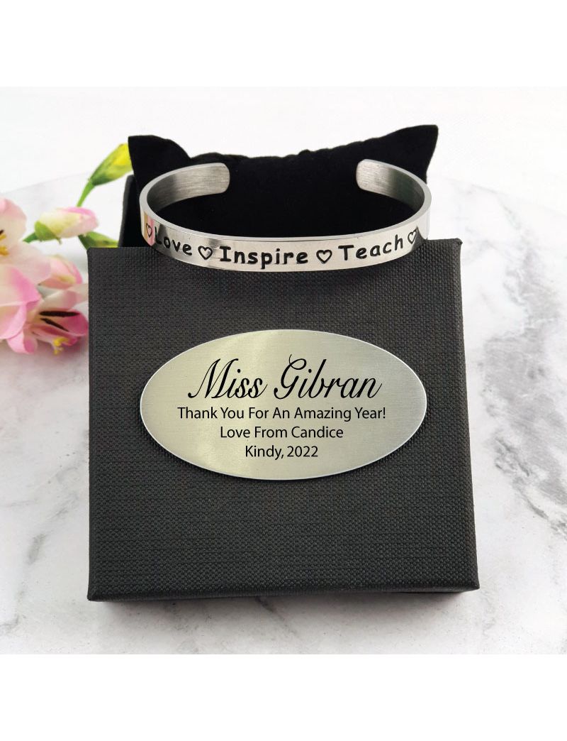 Engraved Teacher Cuff Bracelet In Personalised Box