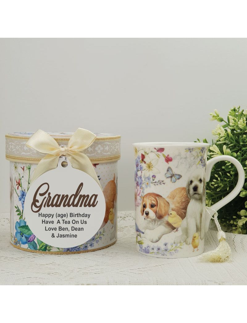 Grandma Mug with Personalised Gift Box Puppy Dog