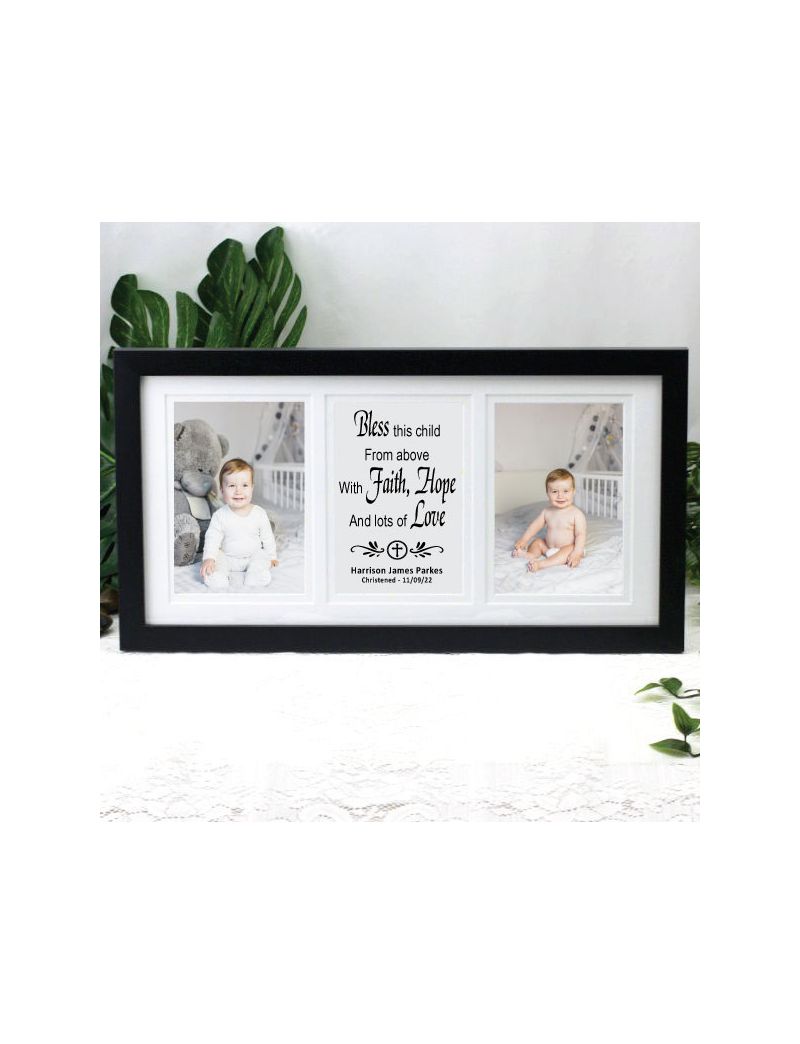 Christening Black Frame Gallery Collage Typography Print