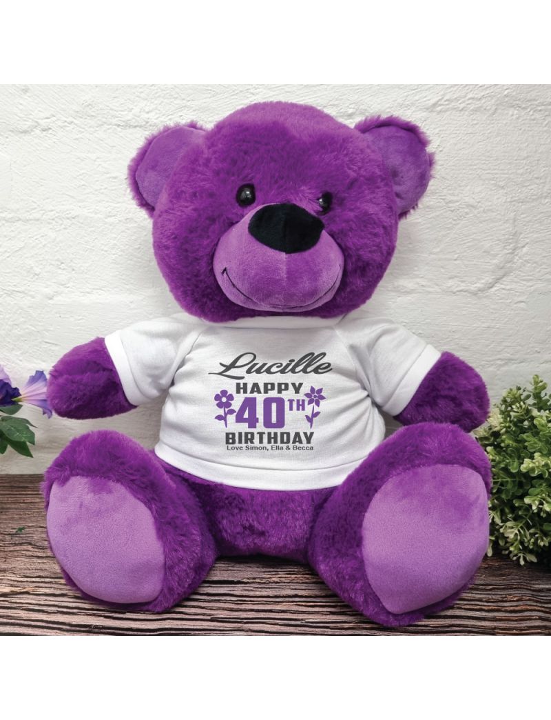 Personalised 40th Birthday Bear Purple Plush 40cm