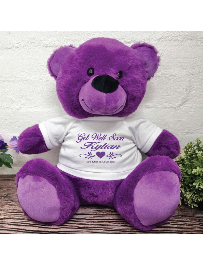 Get Well Bear with Personalised T-Shirt Purple 40cm