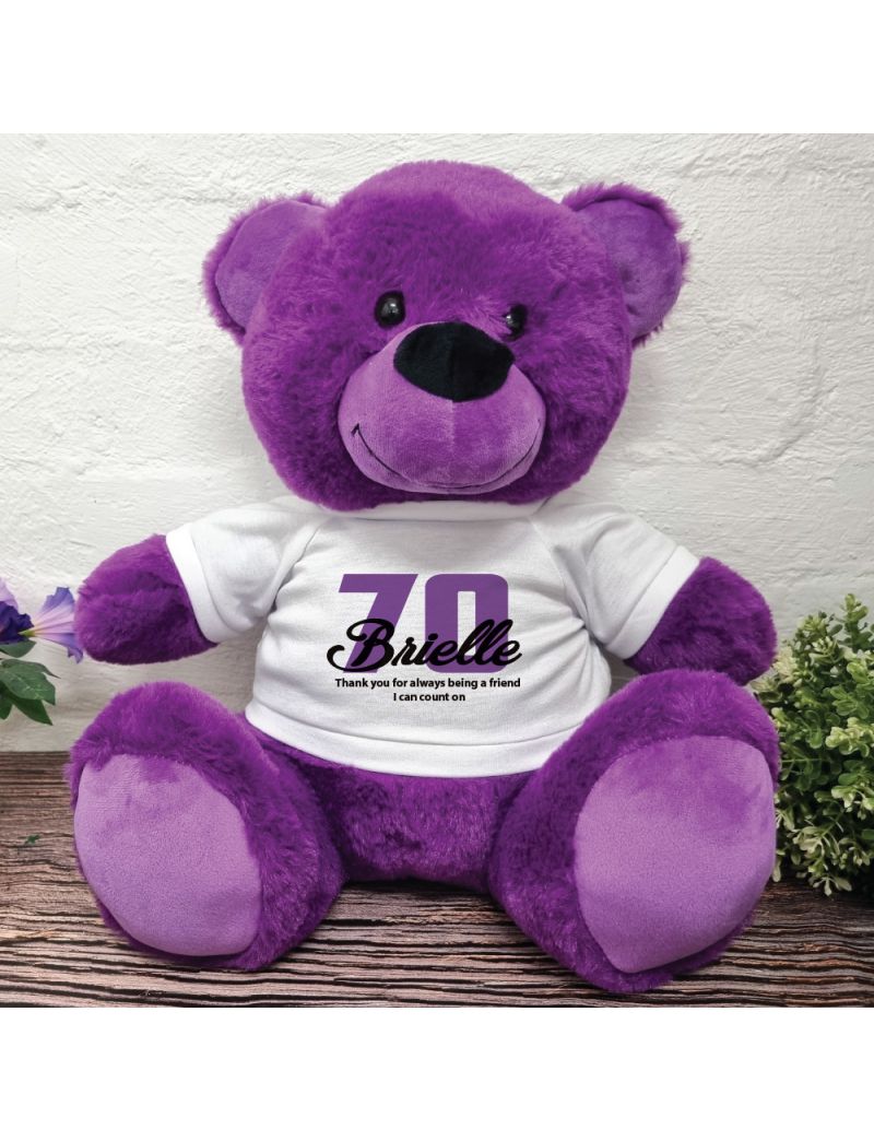 70th Birthday Personalised Bear with T-Shirt Purple 40cm