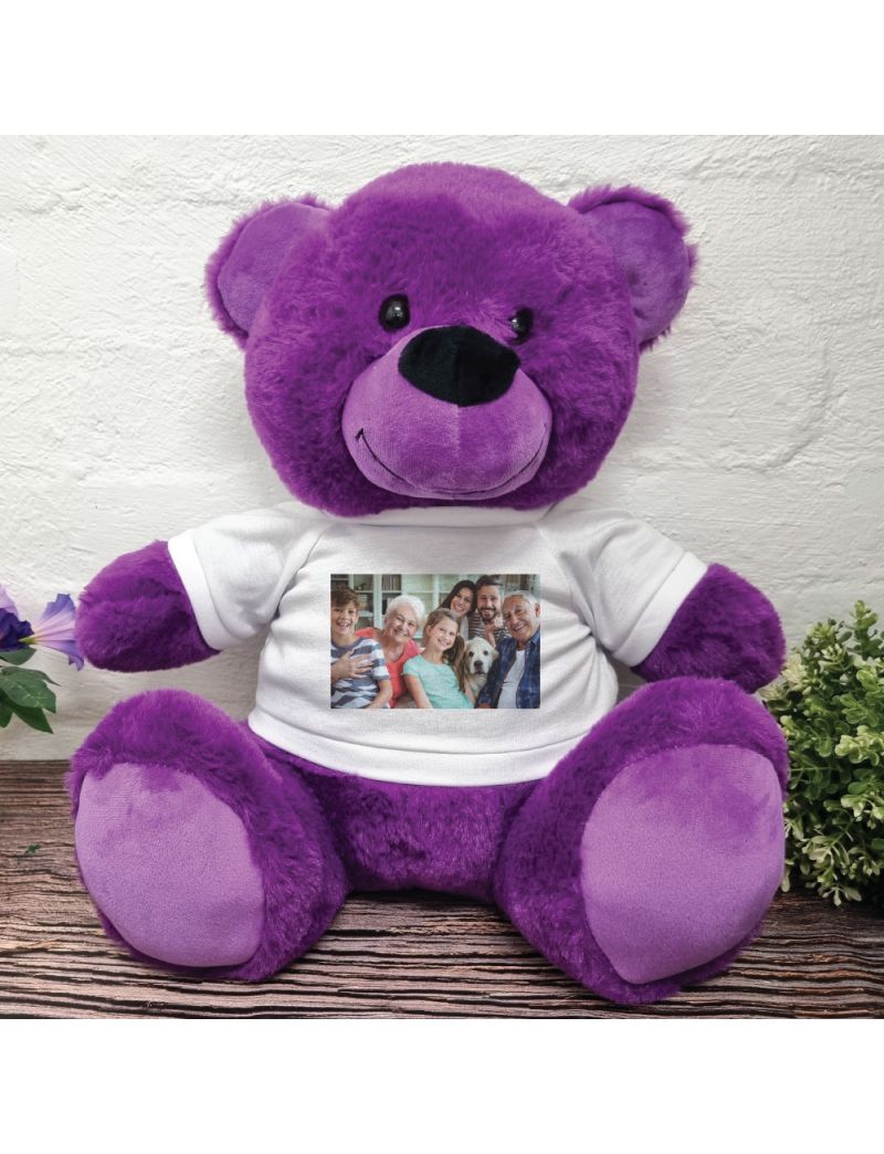 Personalised Photo Teddy Bear Purple 40cm
