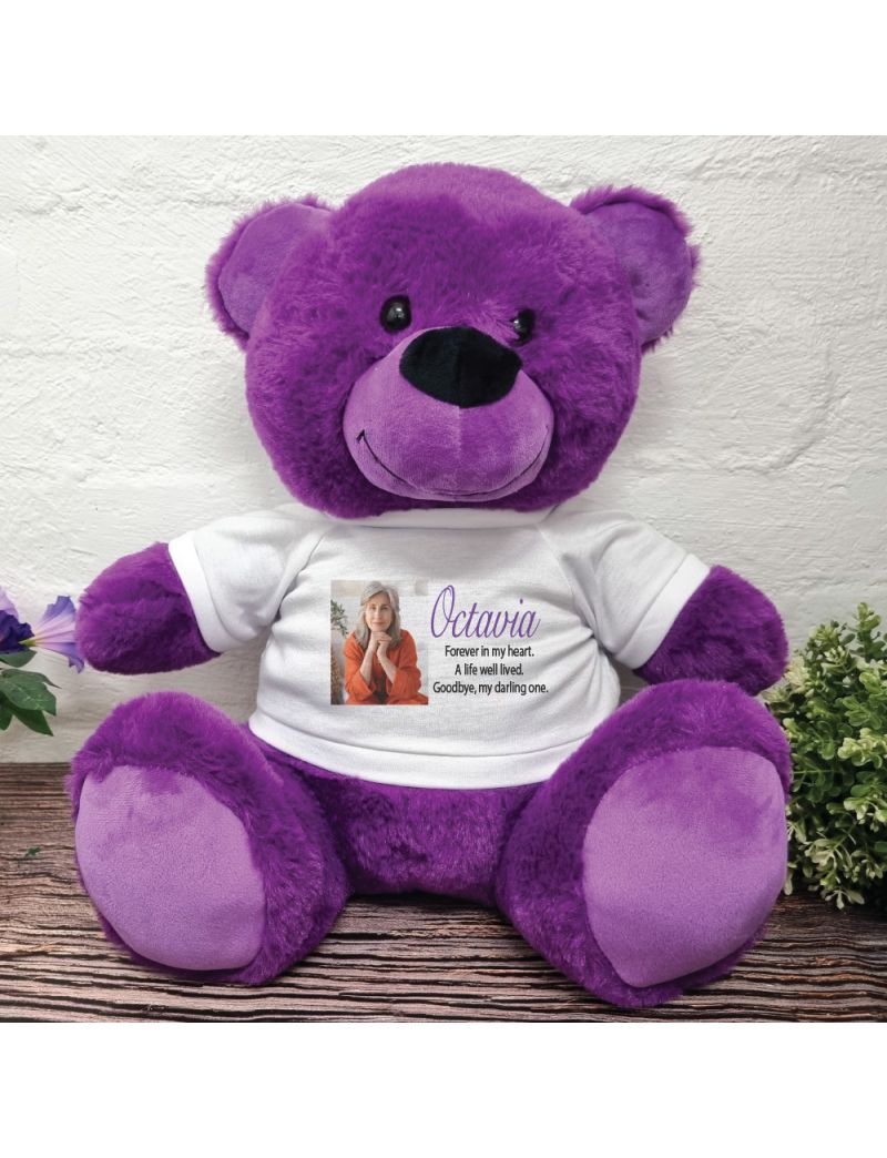 Personalised Memorial Photo Bear 40cm Purple