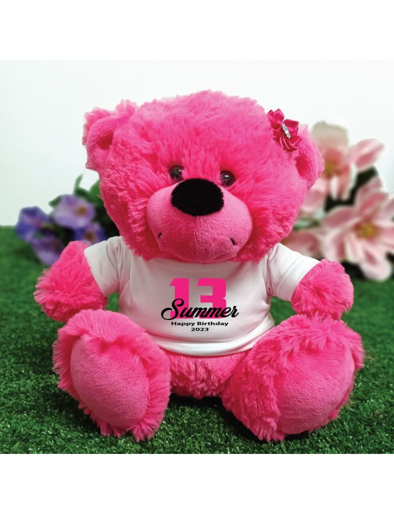 13th Birthday Personalised Teddy Bear Hot Pink Plush