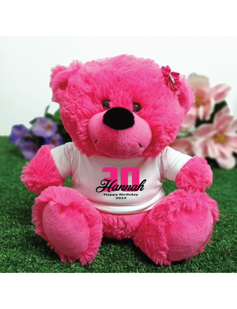 30th Birthday Personalised Teddy Bear Hot Pink Plush