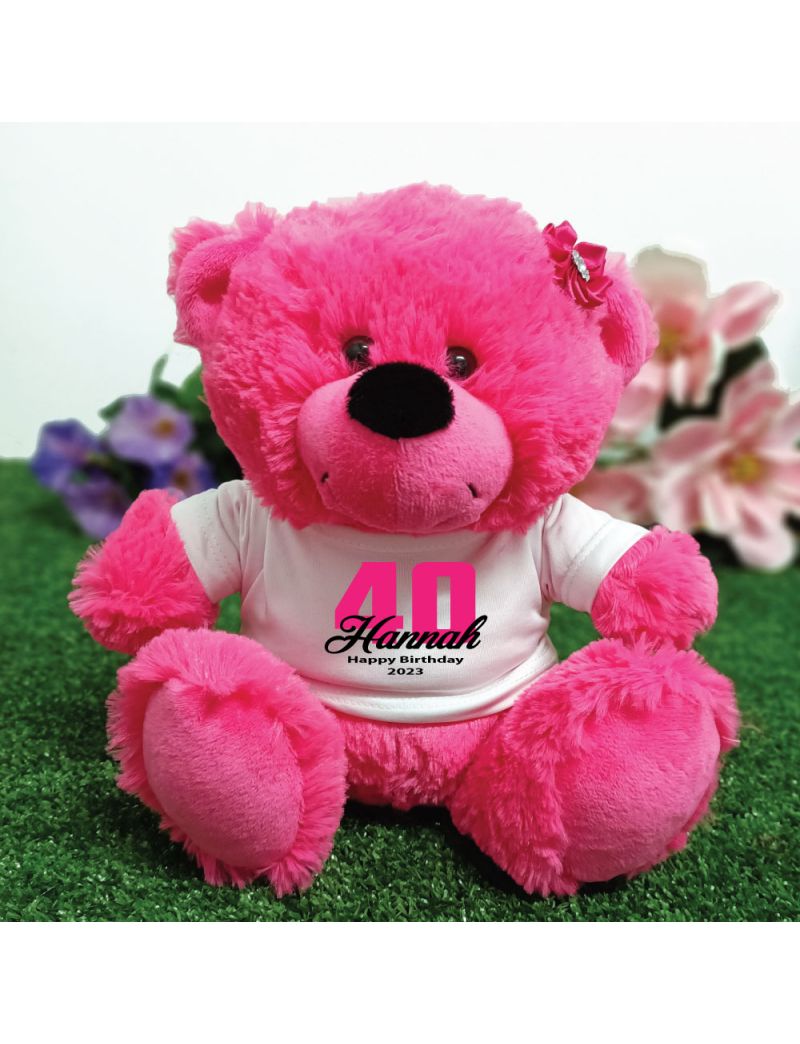 40th Birthday Personalised Teddy Bear Hot Pink Plush