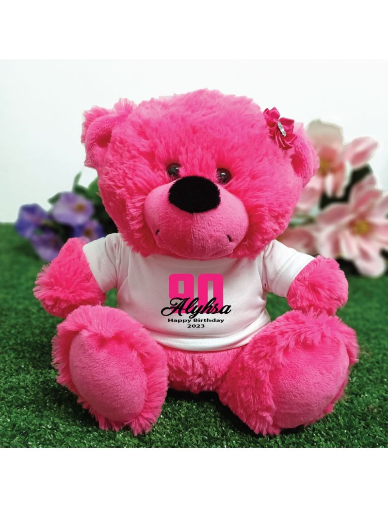 90th Birthday Personalised Teddy Bear Hot Pink Plush