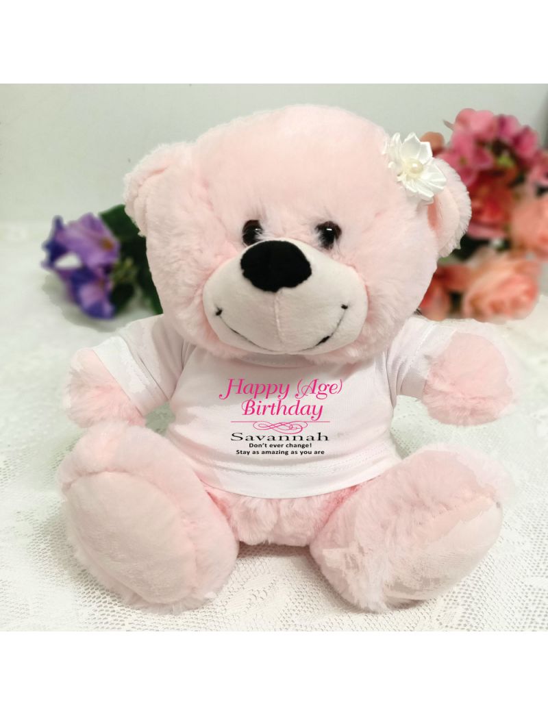 Personalised Birthday Bear Light Pink Plush
