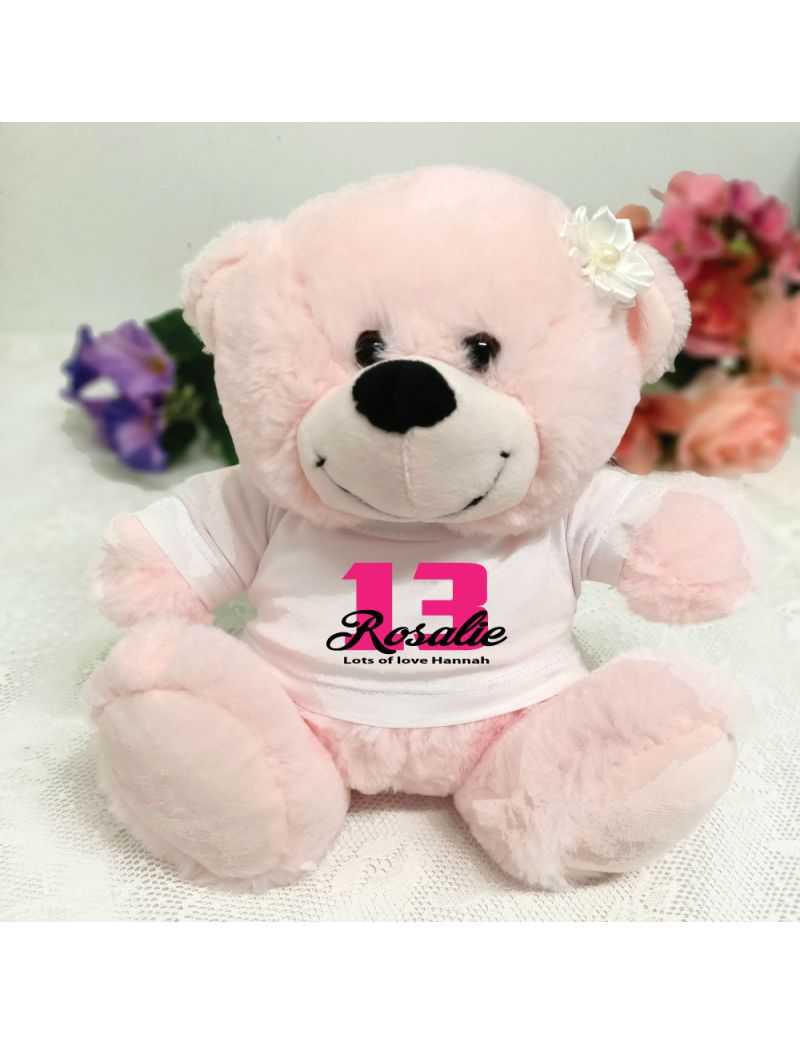 13th Birthday Personalised Teddy Bear Light Pink Plush