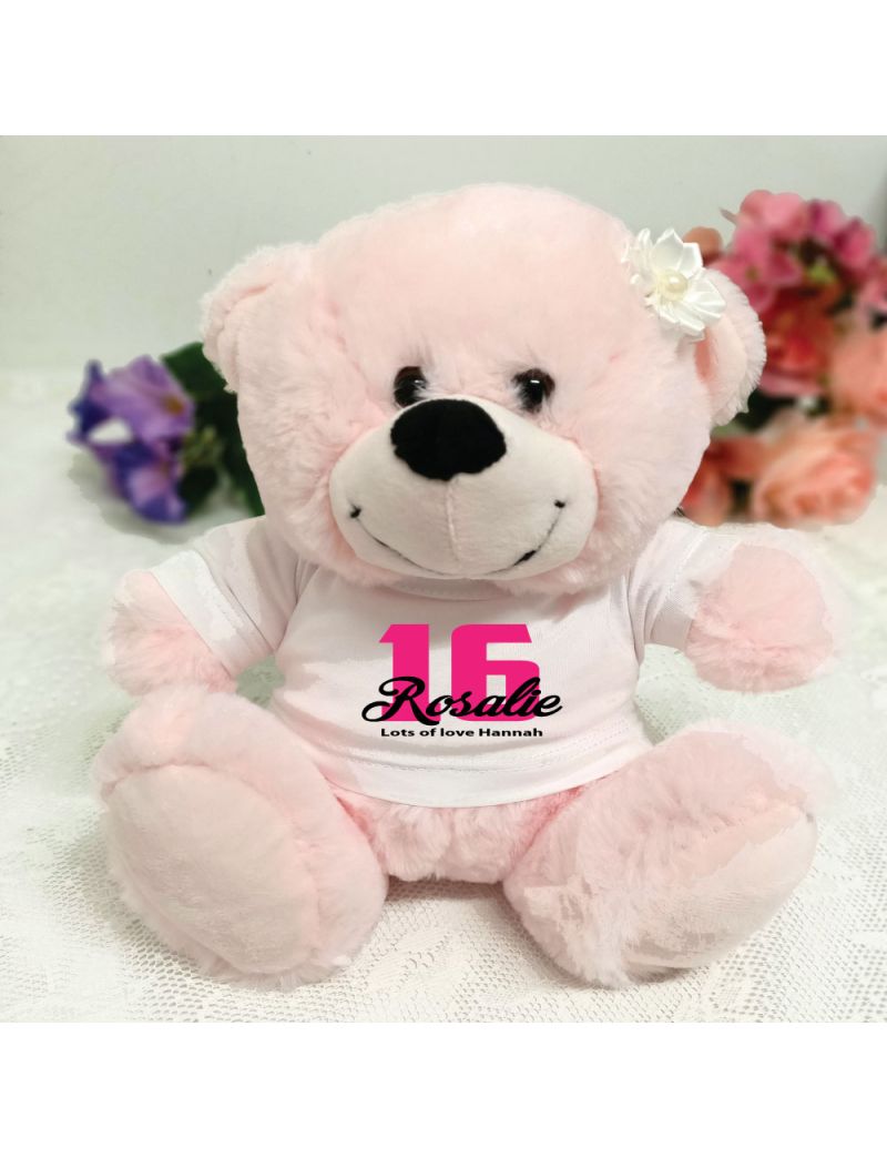 16th Birthday Personalised Teddy Bear Light Pink Plush