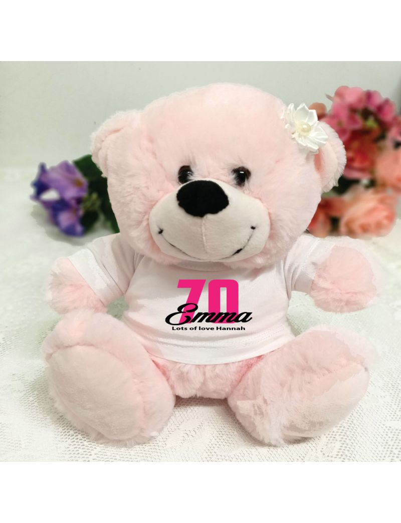 70th Birthday Personalised Teddy Bear Light Pink Plush