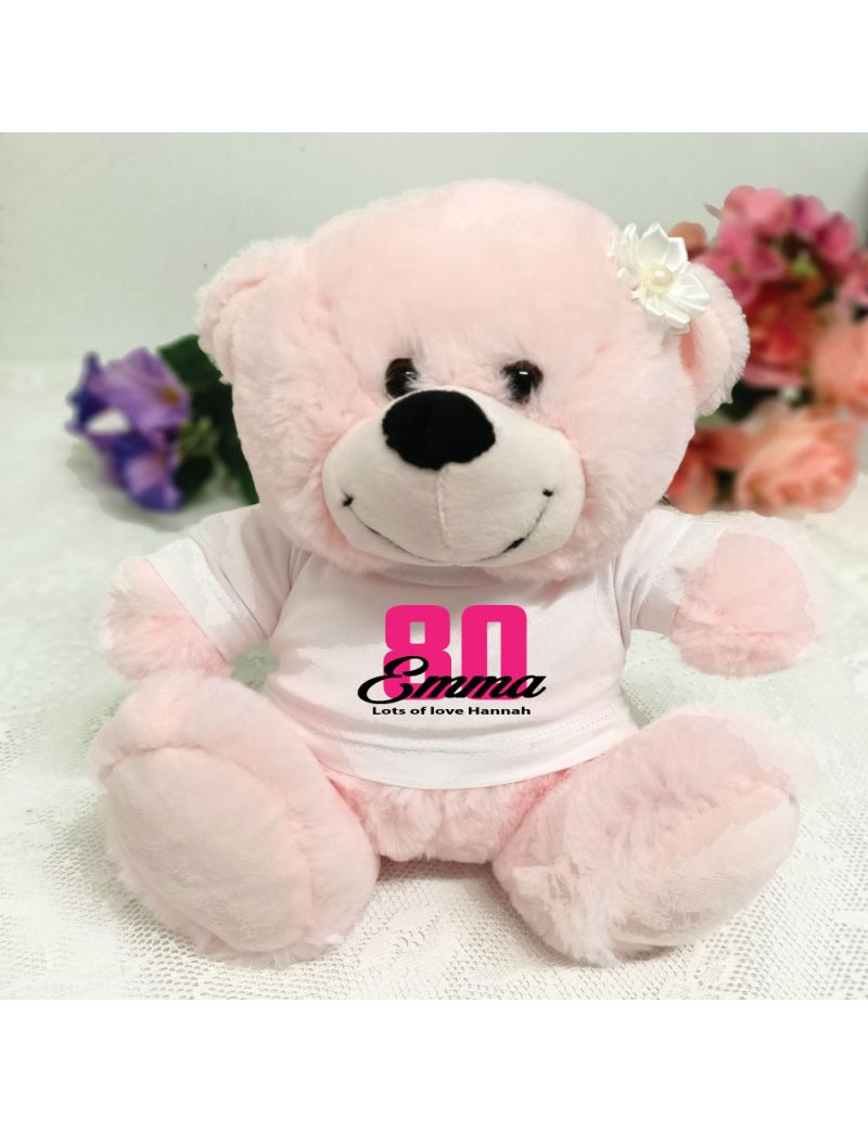 80th Birthday Personalised Teddy Bear Light Pink Plush