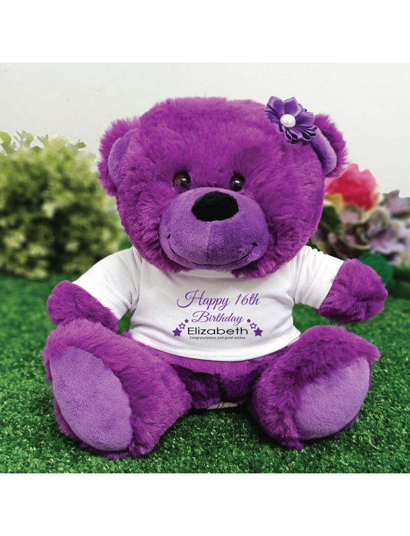 Personalised 16th Birthday Bear Purple Plush