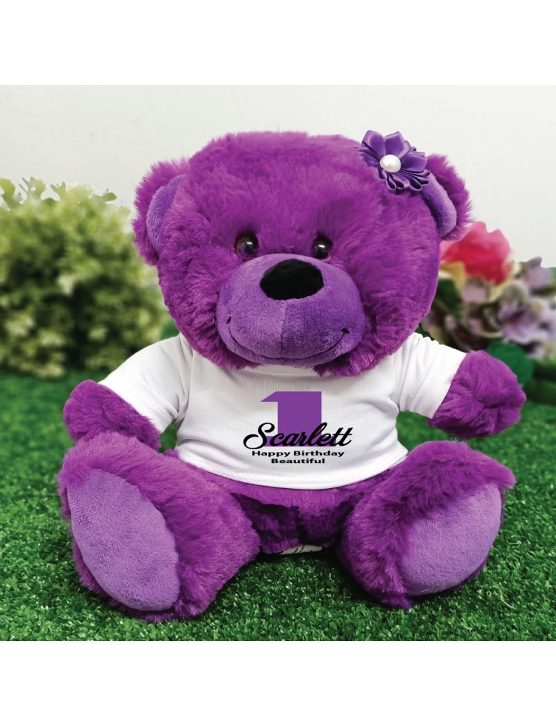 Personalised  1st Birthday Teddy Bear Plush Purple