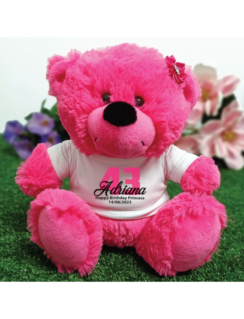 Personalised Birthday Teddy Bear Hot Pink Plush