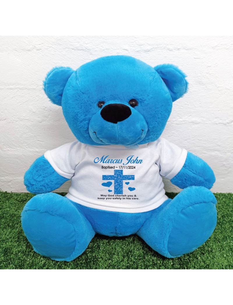 Baptism Personalised T-Shirt Bear 40cm Bright Blue
