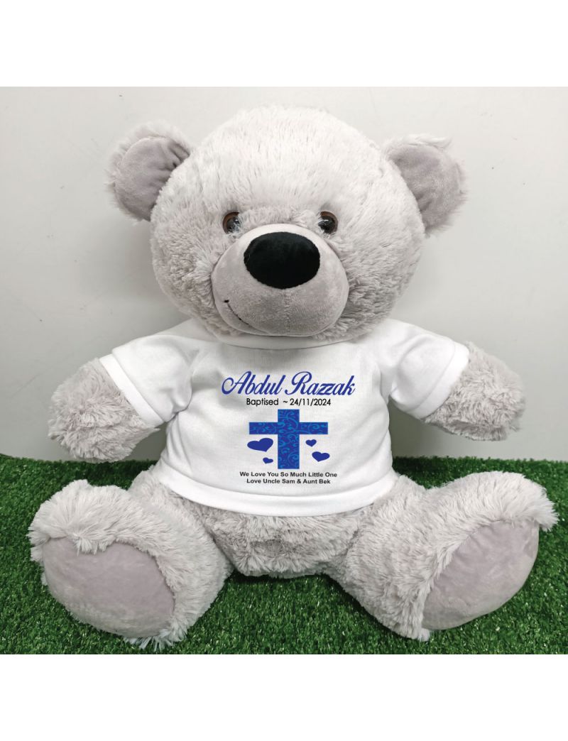 Baptism Personalised T-Shirt Bear 40cm Grey