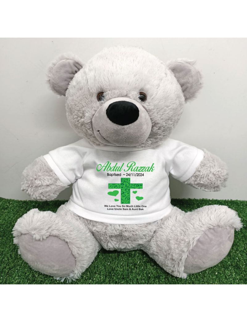 Christening Personalised T-Shirt Bear 40cm Grey