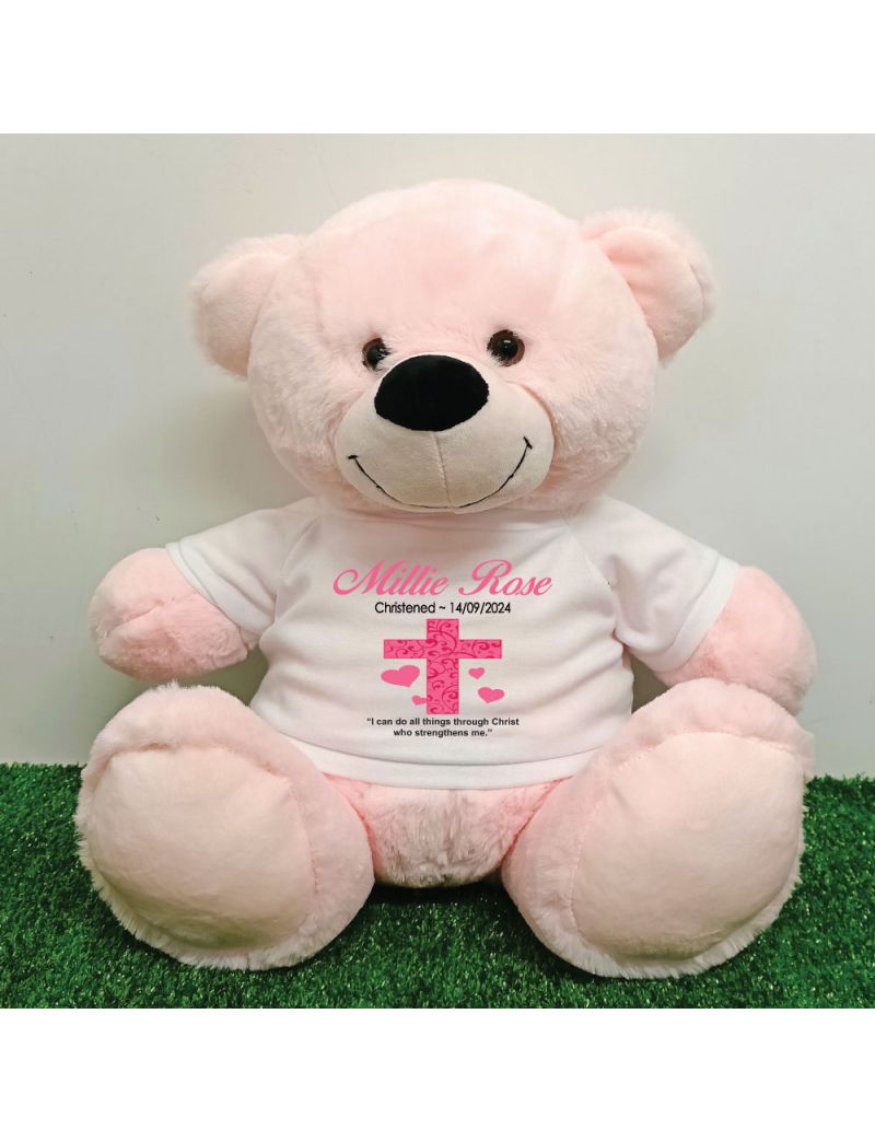 Christening Personalised T-Shirt Bear 40cm Light Pink