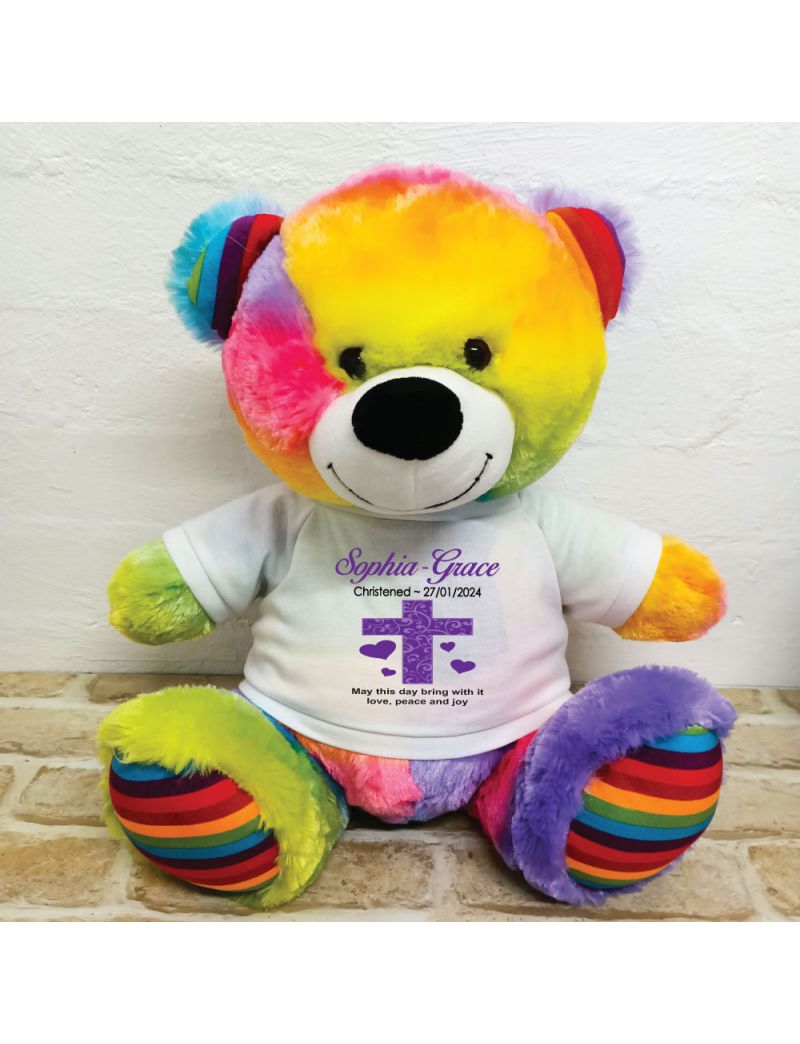 Christening Personalised T-Shirt Bear 40cm Rainbow