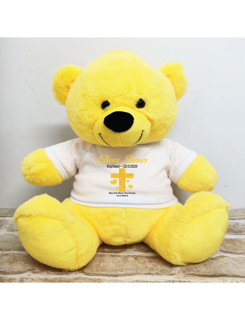 Baptism Personalised T-Shirt Bear 40cm Yellow
