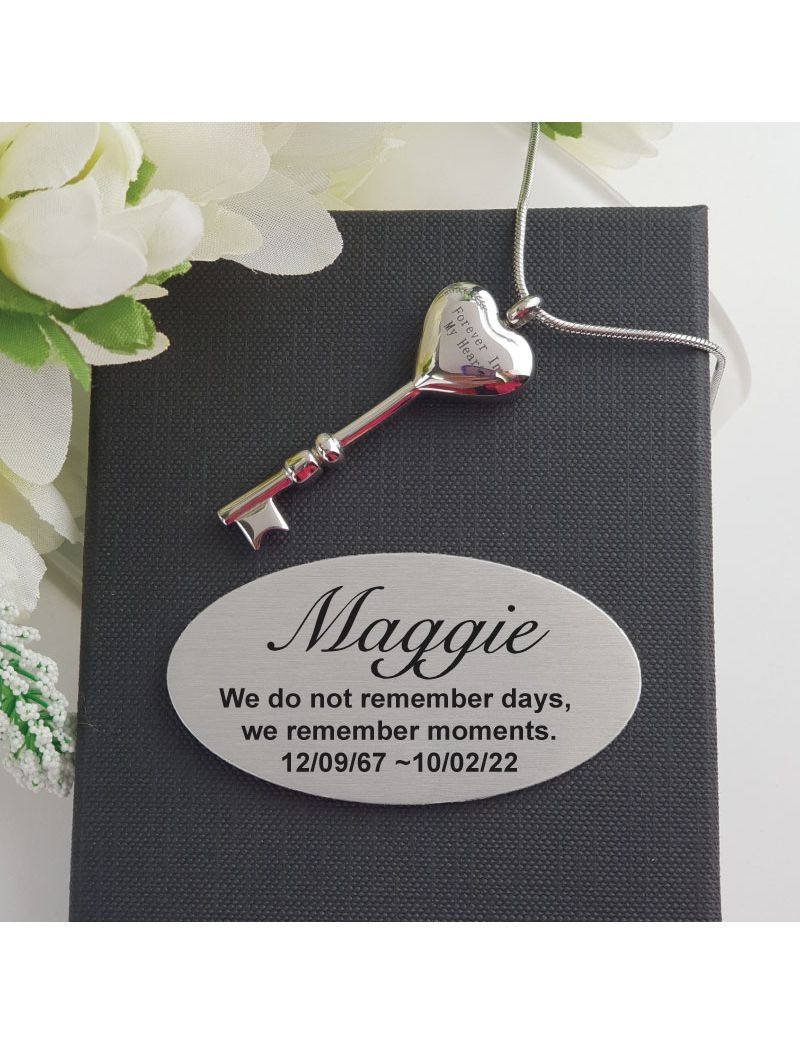Heart Key Cremation Ash Necklace in Personalised Box