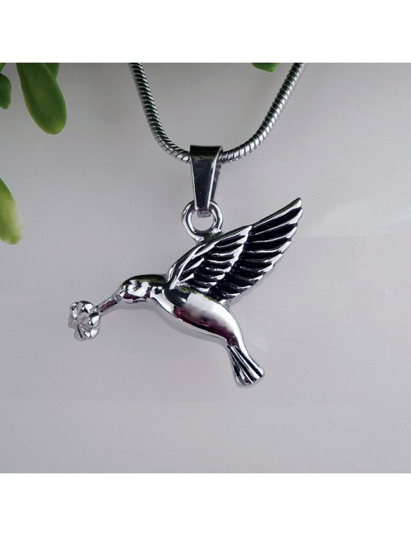 Silver Bird Urn Cremation Ash Necklace