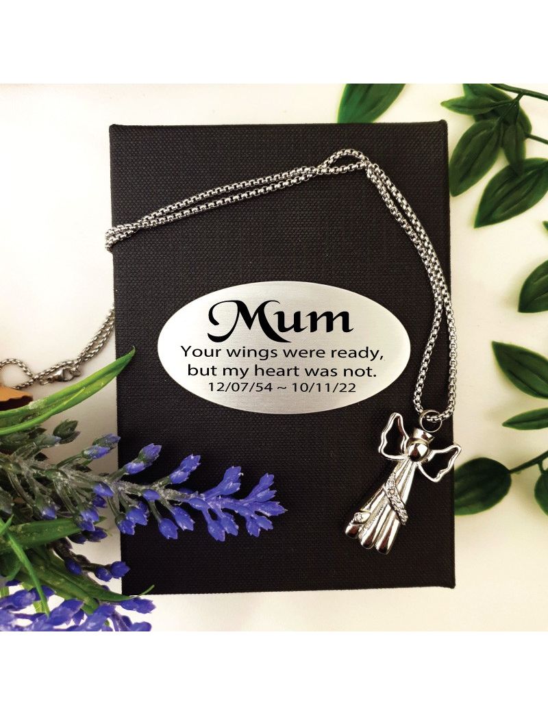 Angel Memorial Urn Cremation Ash Necklace In Personalised Box
