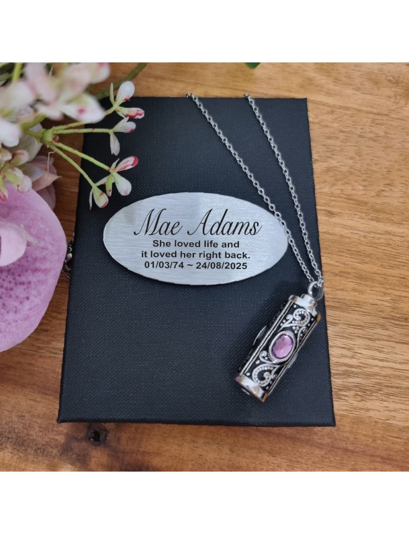 Purple Gemstone Urn Pendant Necklace in Personalised Box