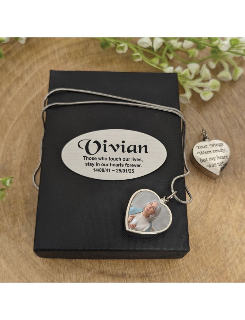 Photo Cremation Urn Necklace in Personalised Box