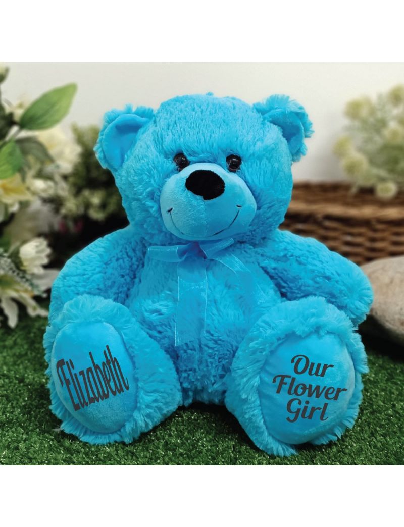Flower Girl Teddy Bear 30cm Bright Blue