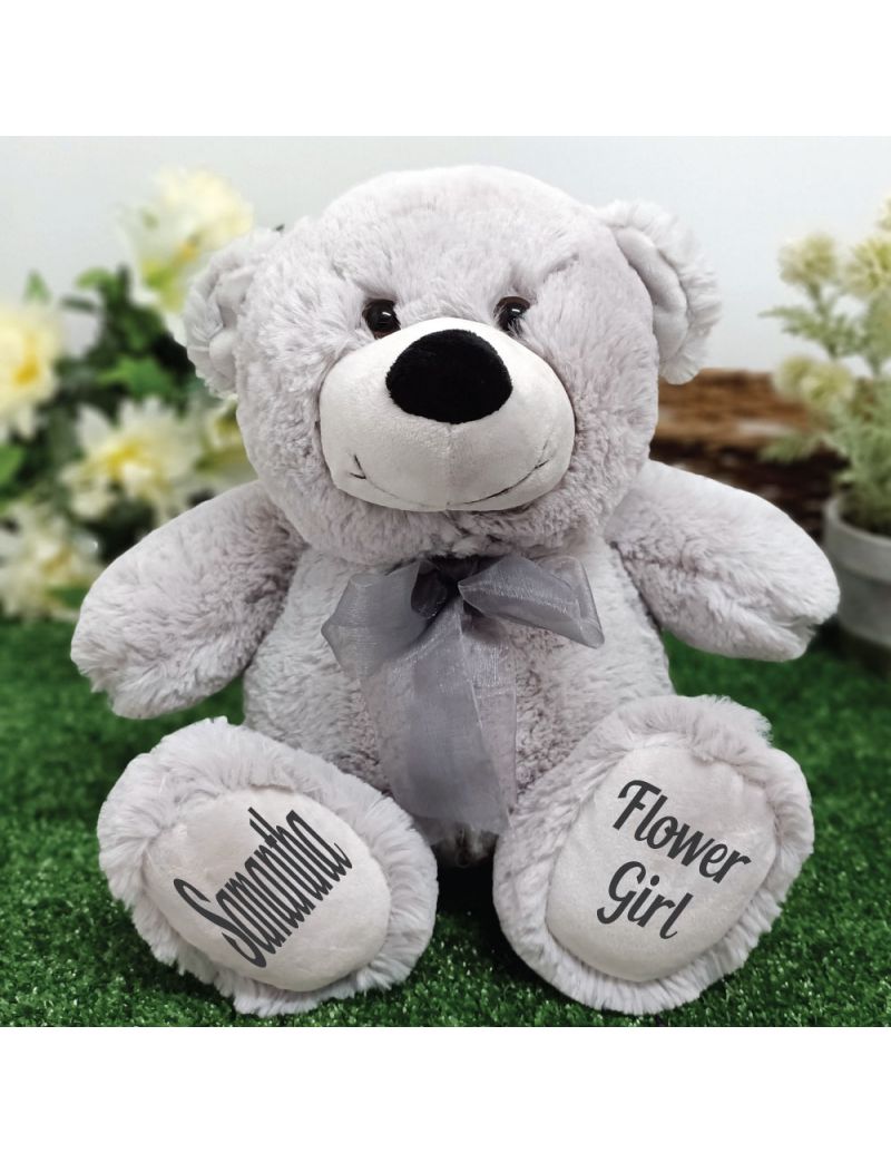 Flower Girl Teddy Bear 30cm Silver Grey