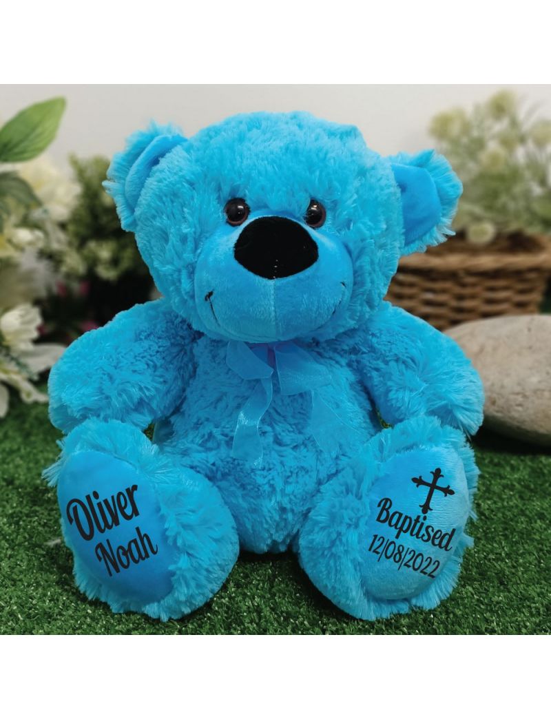 Baptism Personalised Teddy Bear 30cm Bright Blue