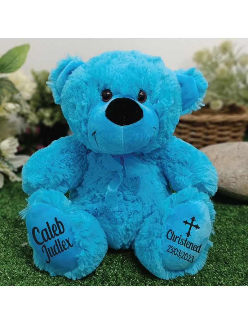 Christening Personalised Teddy Bear 30cm Bright Blue