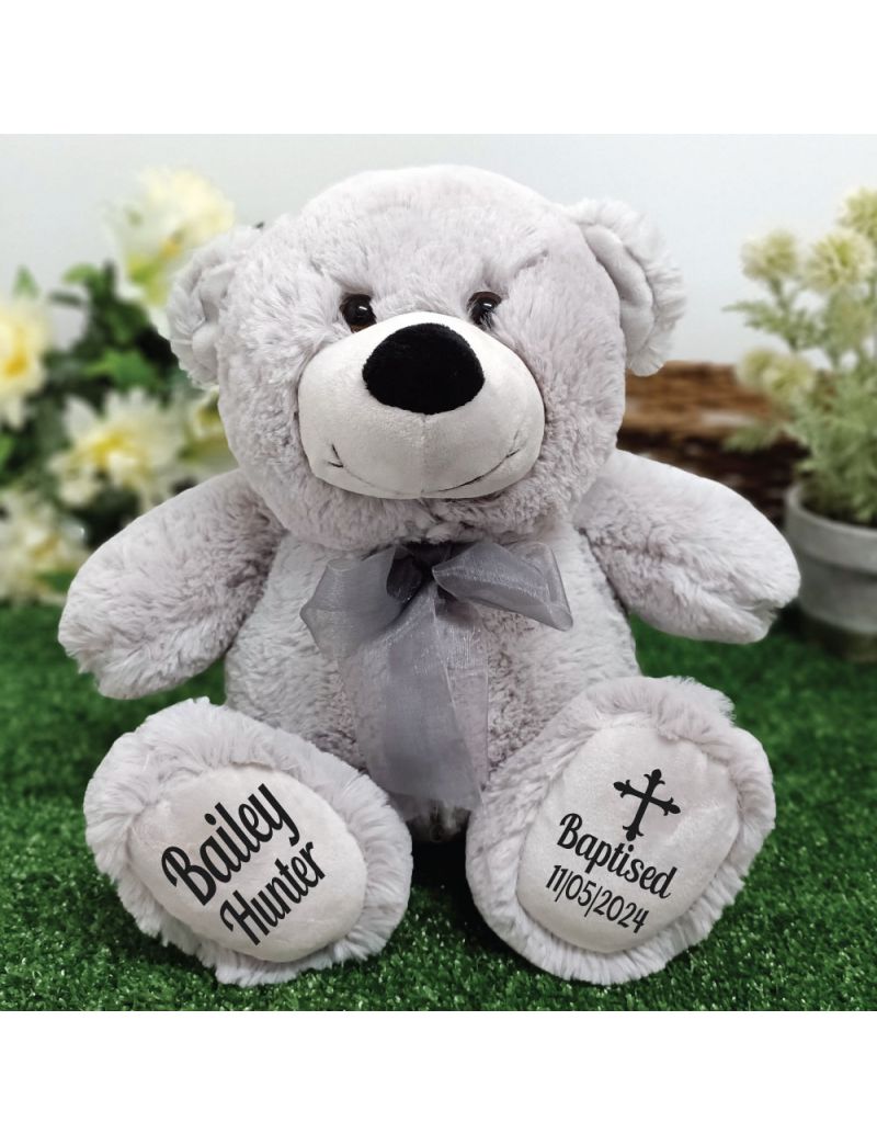 Baptism Personalised Teddy Bear 30cm Grey